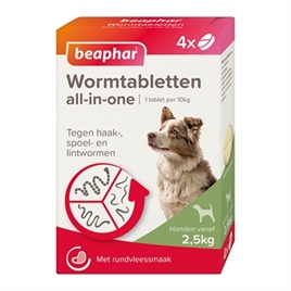 Beaphar Worm tabletten All in One 7,5 tot 40kg 4 tabletten